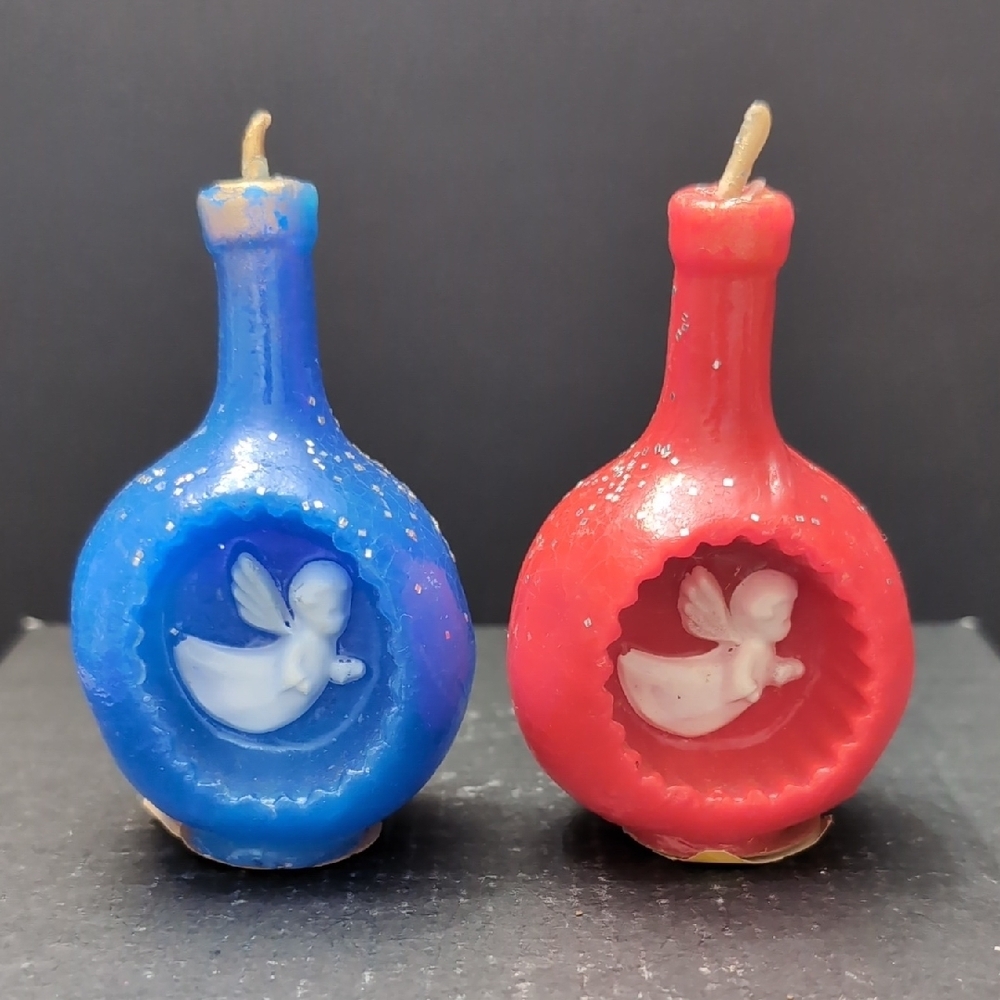 VGT 1950s Gurley Novelty Co Set Of 2 Ornaments with Angels Inside Wax Candles.